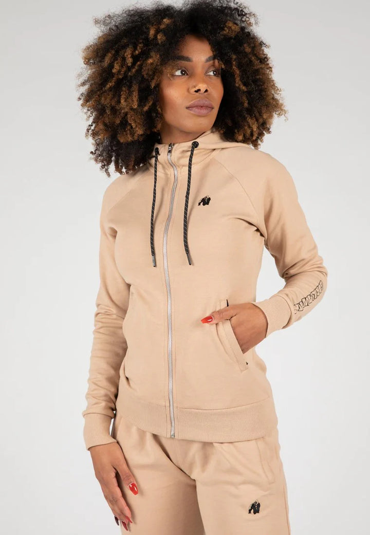 Marion Zipped Hoodie - Beige| Gorilla Wear